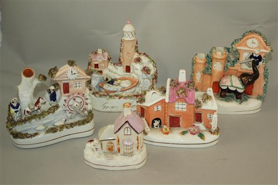 Five Staffordshire pottery vignettes, mid 19th century, 11 - 18cm., some restorations